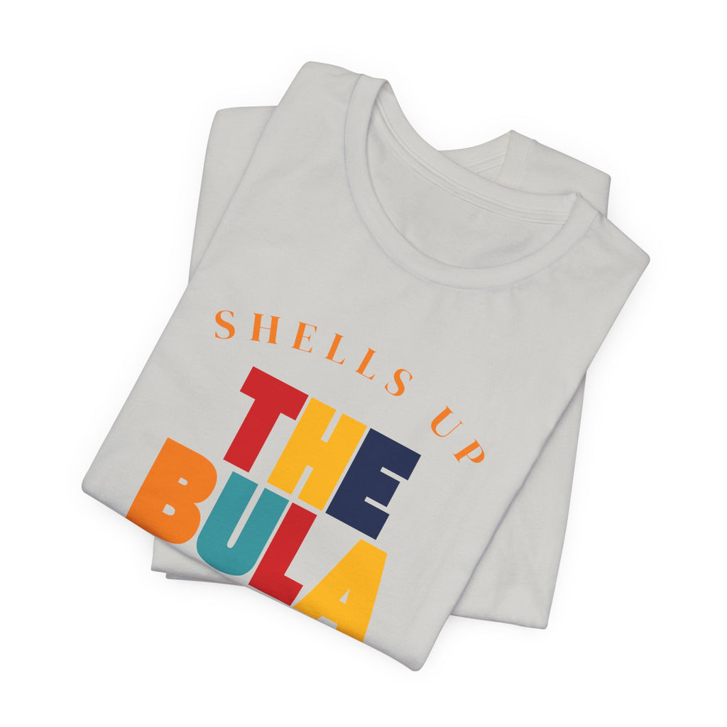 Shells Up The Bula Tribe Tee | Tropical Island Text Graphic