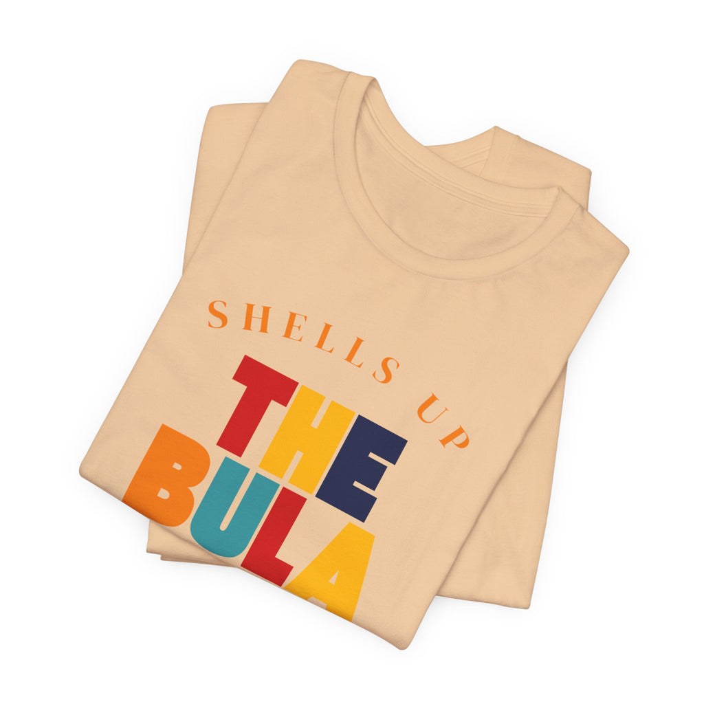 Shells Up The Bula Tribe Tee | Tropical Island Text Graphic