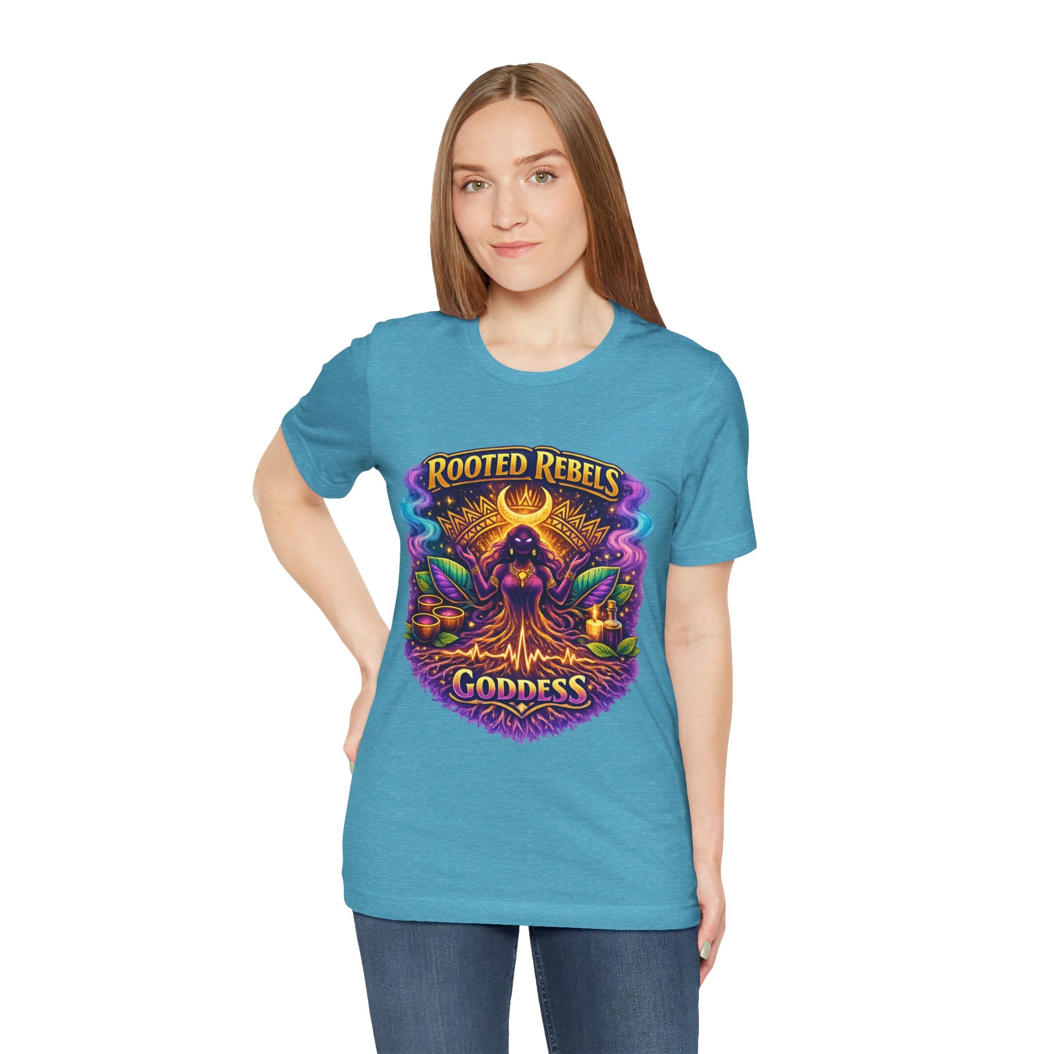 Rooted Rebels Goddess T-Shirt — Vibrant Spiritual Nature Tee