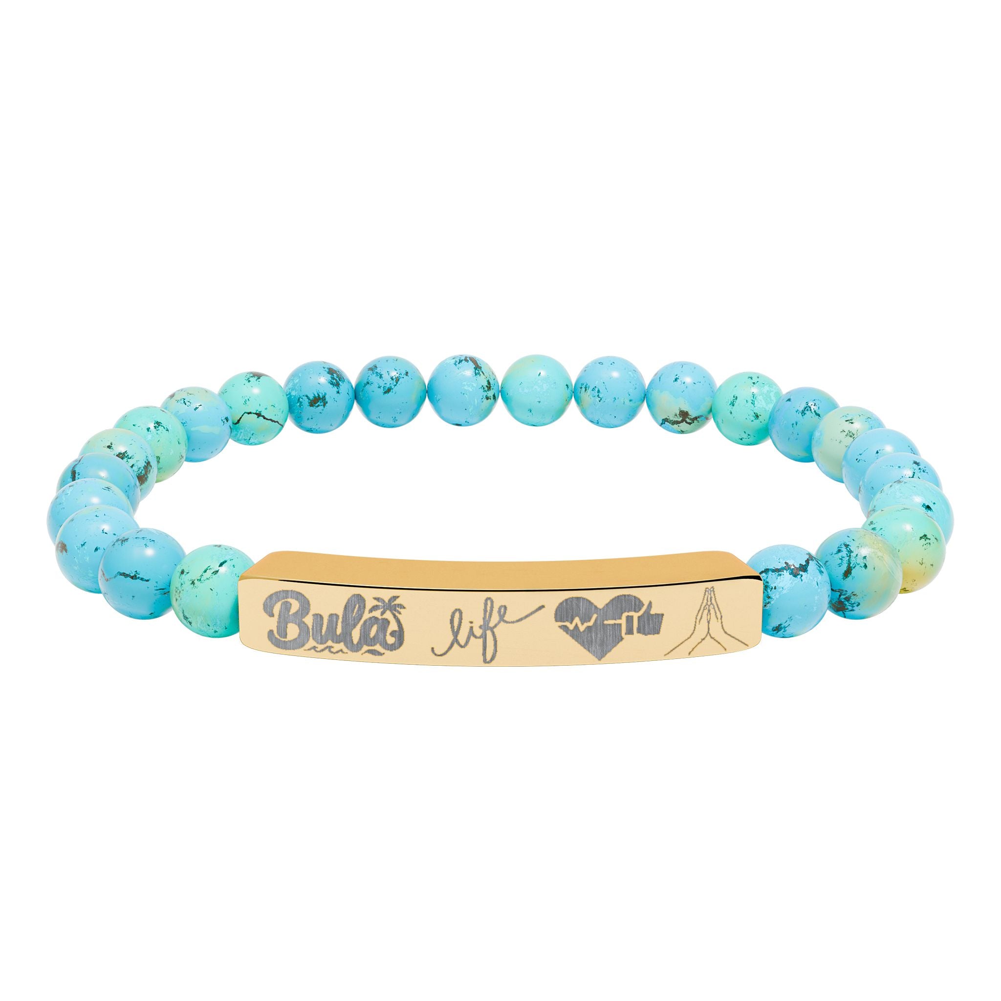 Bula- Life, Good Health, Blessings | Natural Stone Beaded Bar Bracelet — Personalized Stretch Bracelet