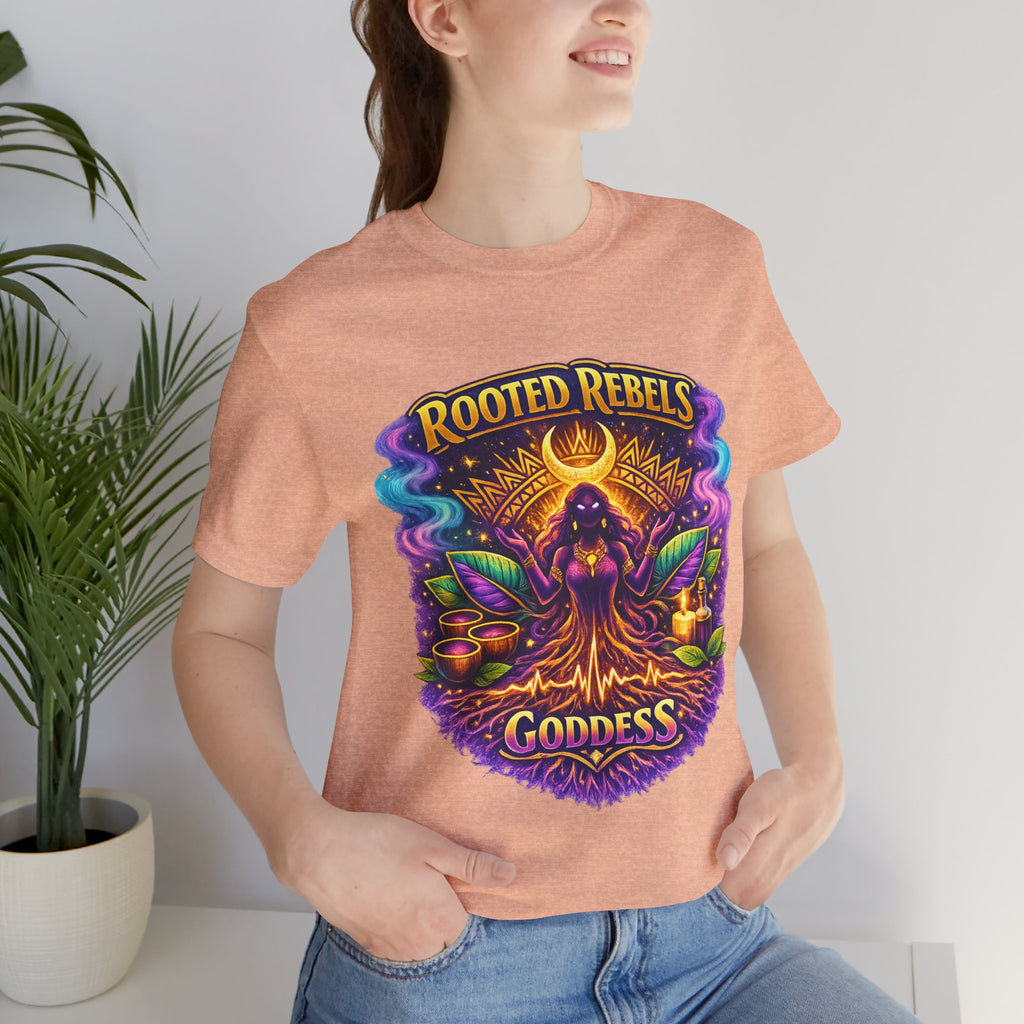 Rooted Rebels Goddess T-Shirt — Vibrant Spiritual Nature Tee