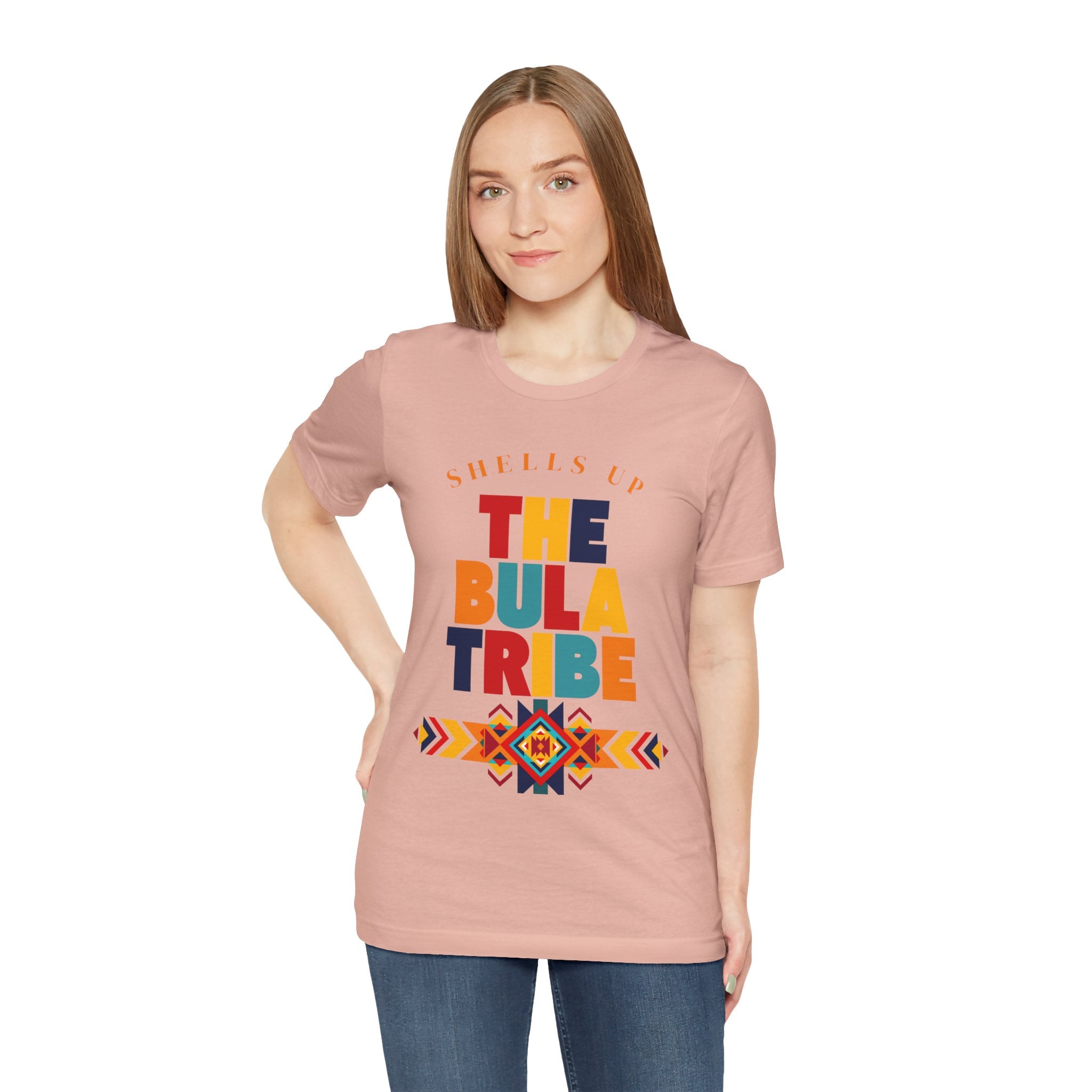 Shells Up The Bula Tribe Tee | Tropical Island Text Graphic