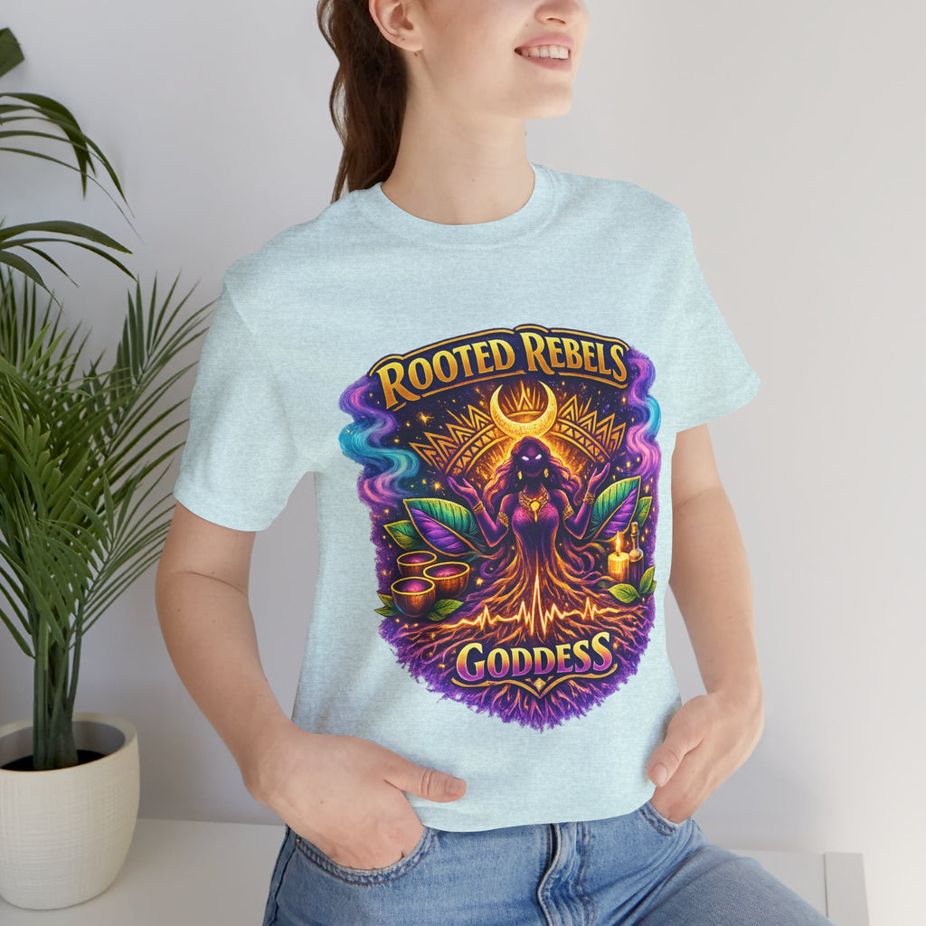 Rooted Rebels Goddess T-Shirt — Vibrant Spiritual Nature Tee