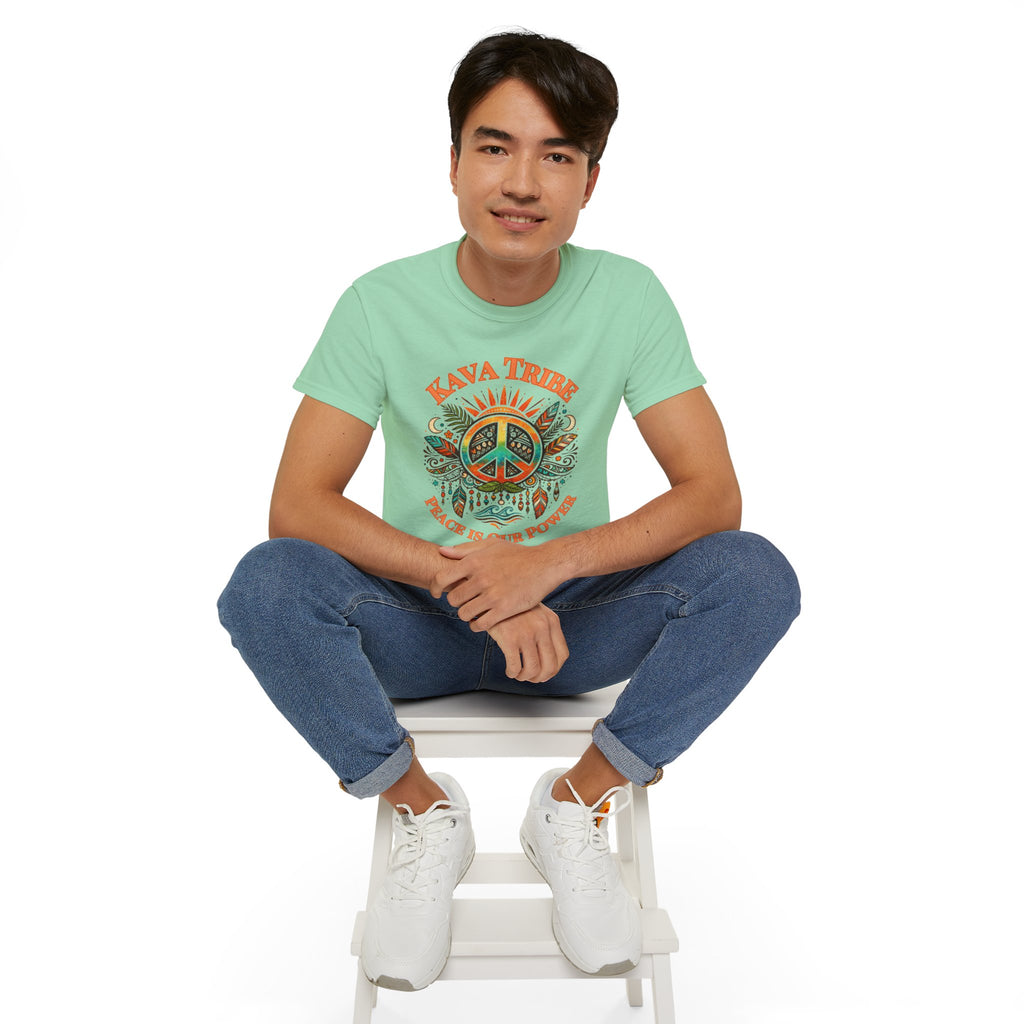 Peace Tribe Graphic Tee — "Kava Tribe: Peace Is Our Power" Retro Peace Sign T-Shirt