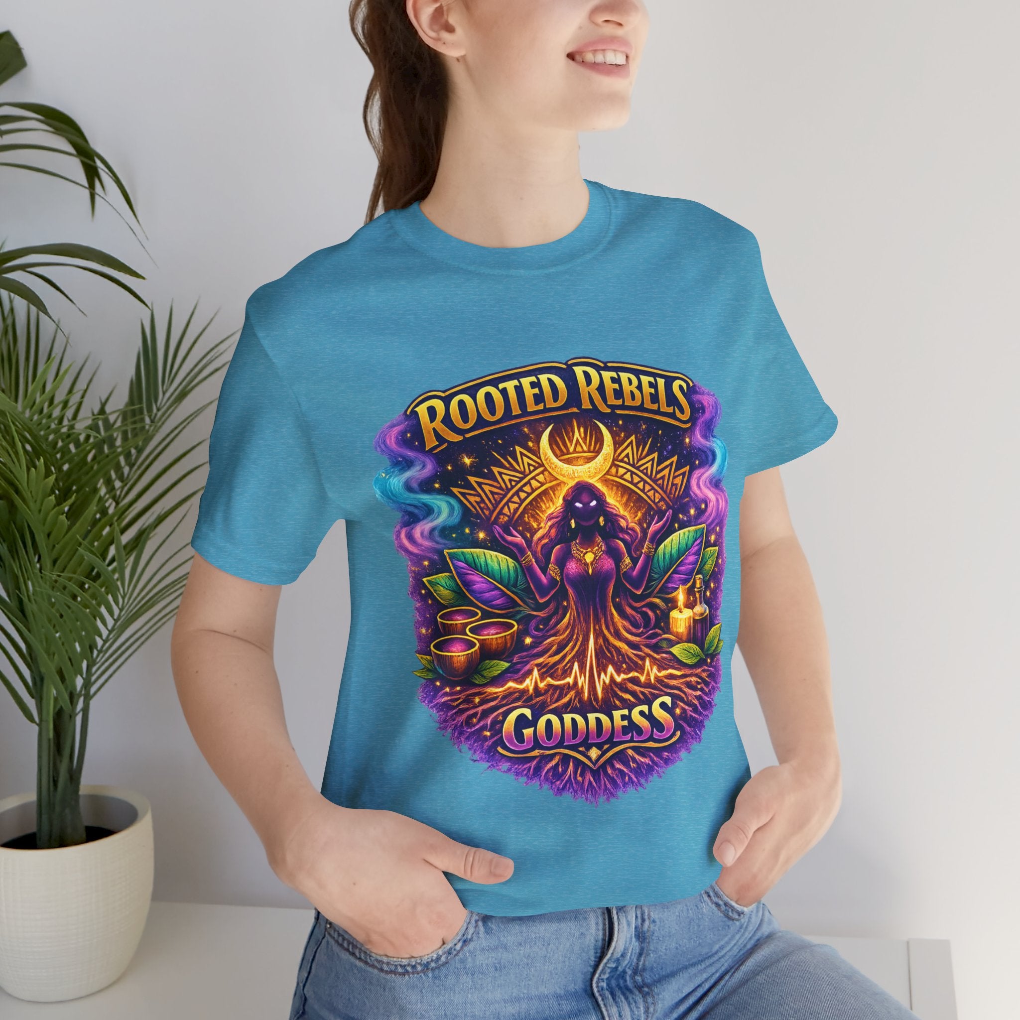 Rooted Rebels Goddess T-Shirt — Vibrant Spiritual Nature Tee