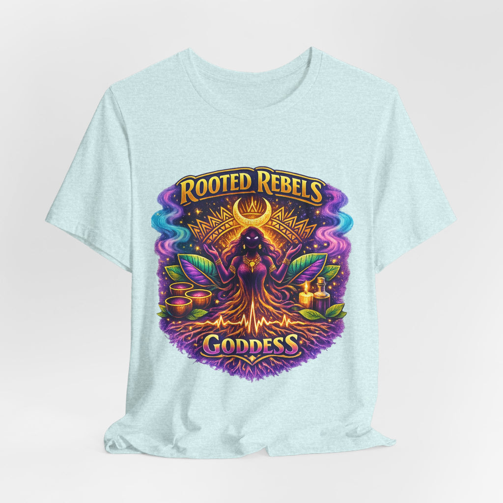 Rooted Rebels Goddess T-Shirt — Vibrant Spiritual Nature Tee