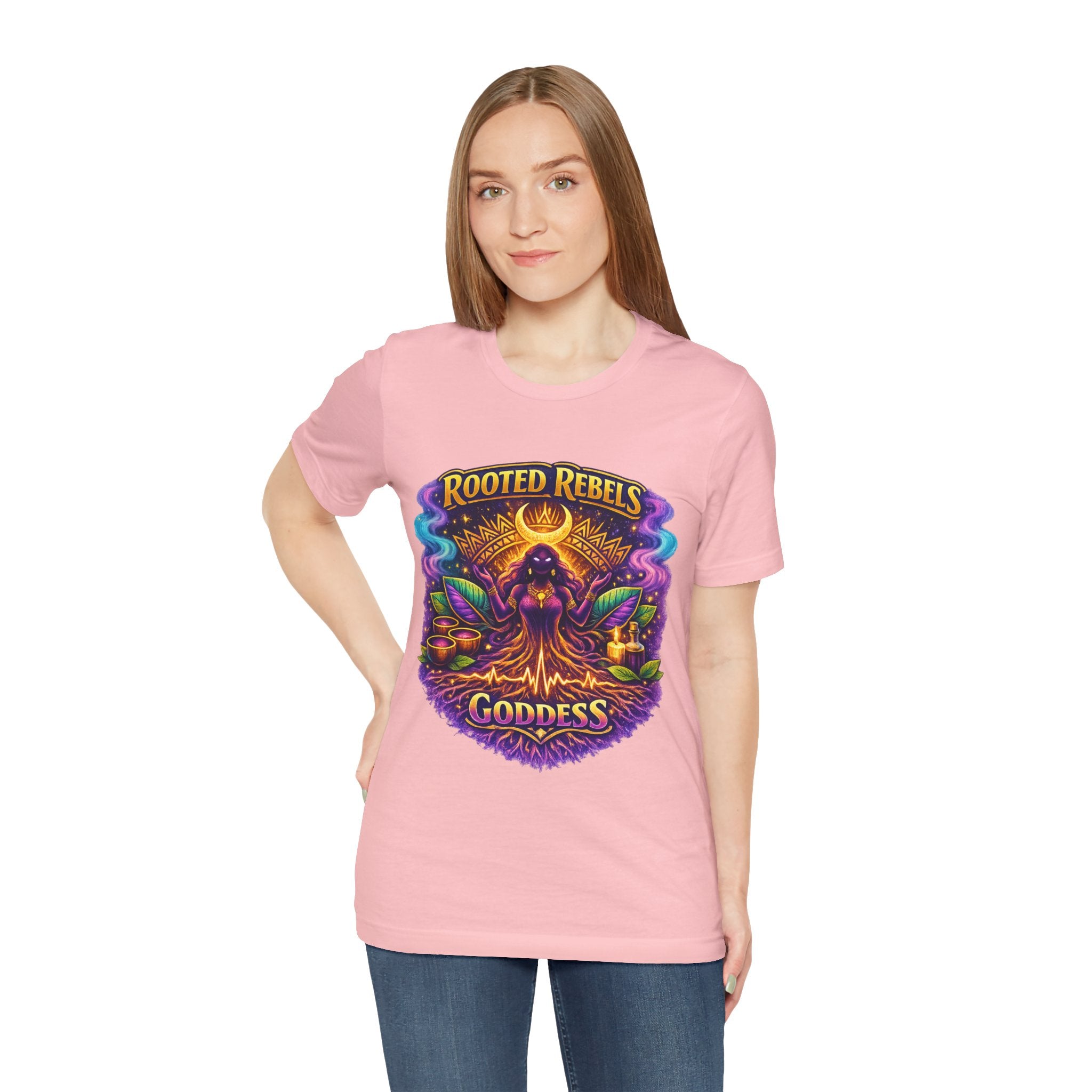 Rooted Rebels Goddess T-Shirt — Vibrant Spiritual Nature Tee