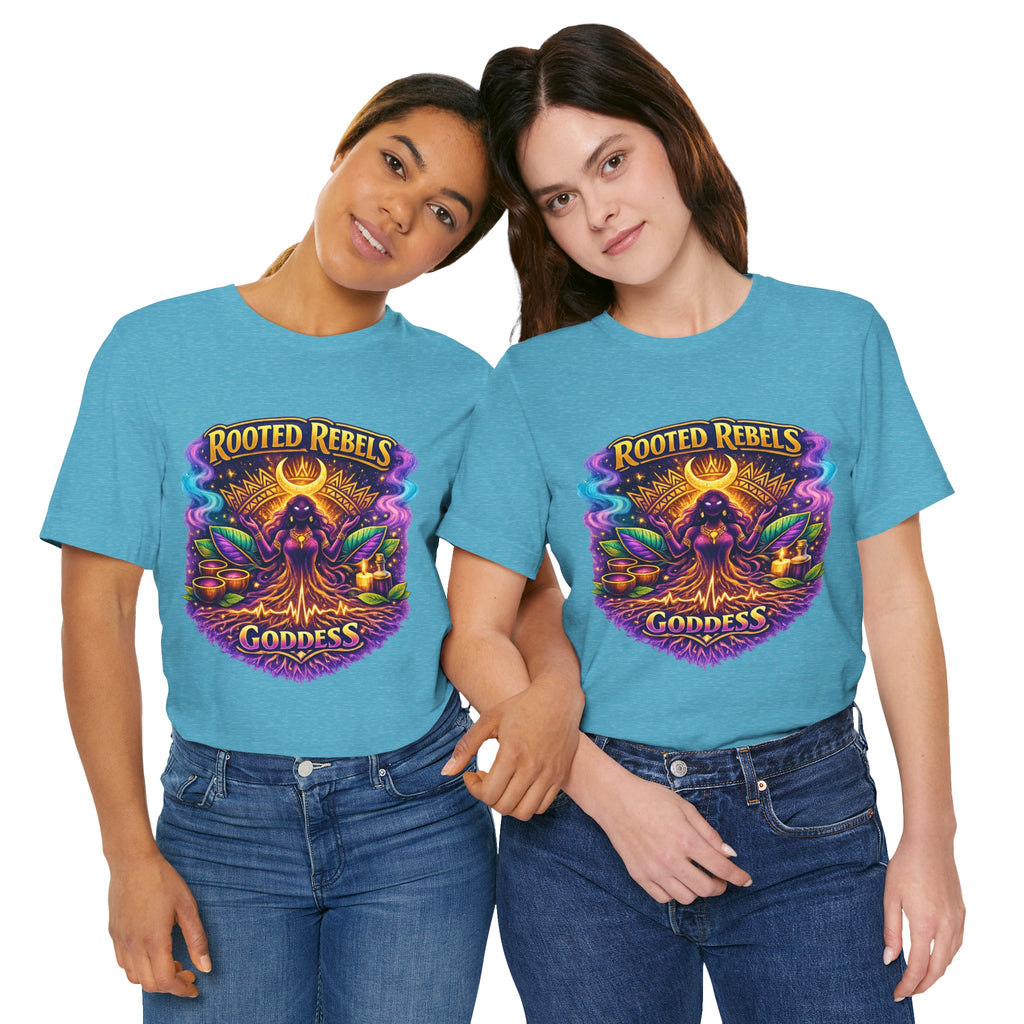 Rooted Rebels Goddess T-Shirt — Vibrant Spiritual Nature Tee