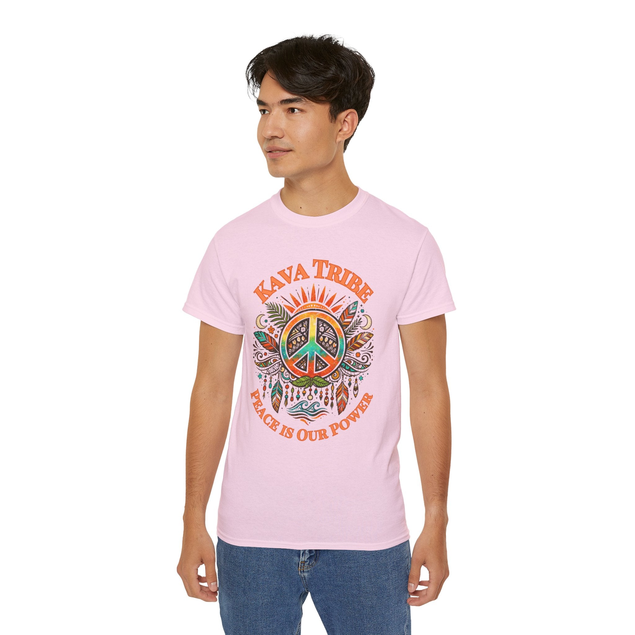 Peace Tribe Graphic Tee — "Kava Tribe: Peace Is Our Power" Retro Peace Sign T-Shirt