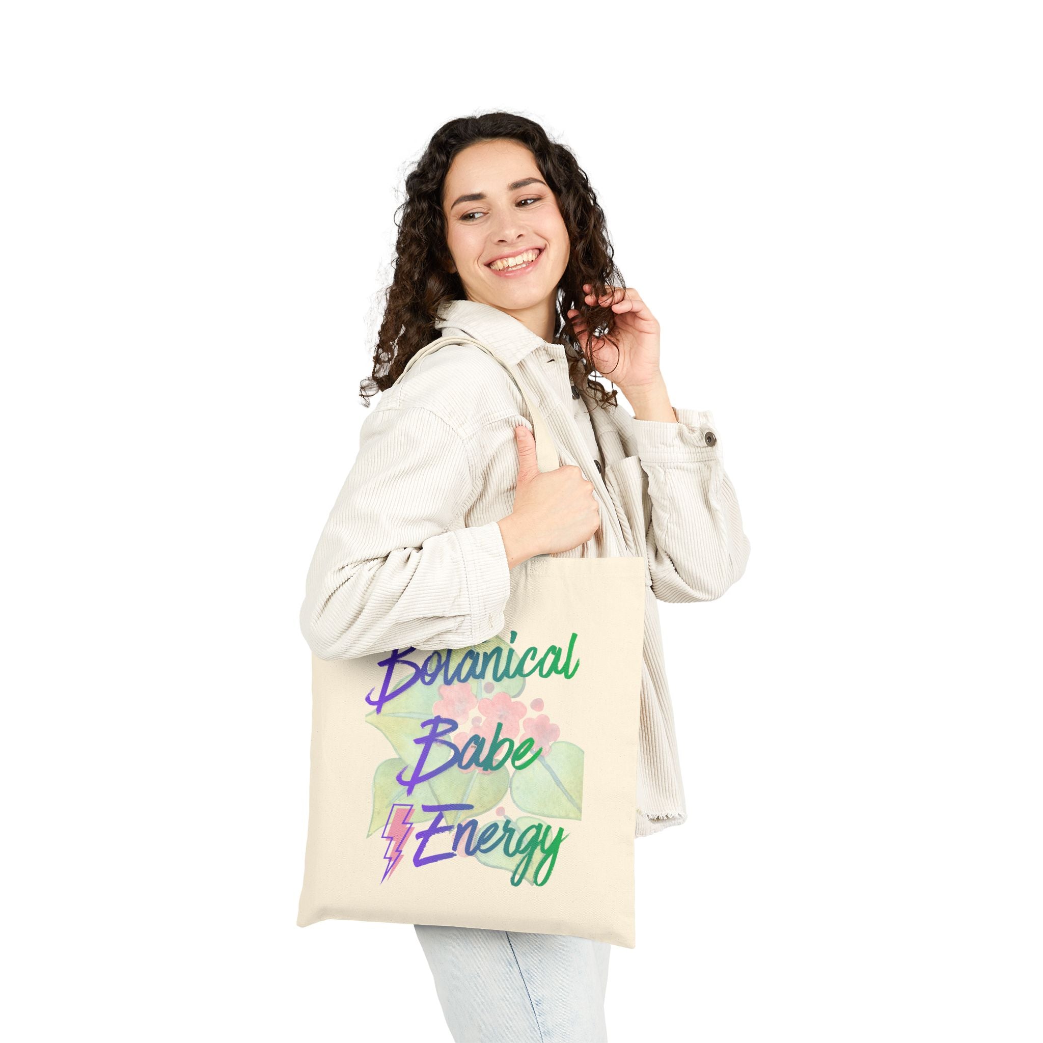 Botanical Babe Energy Tote Bag | Floral Leaves Script Design