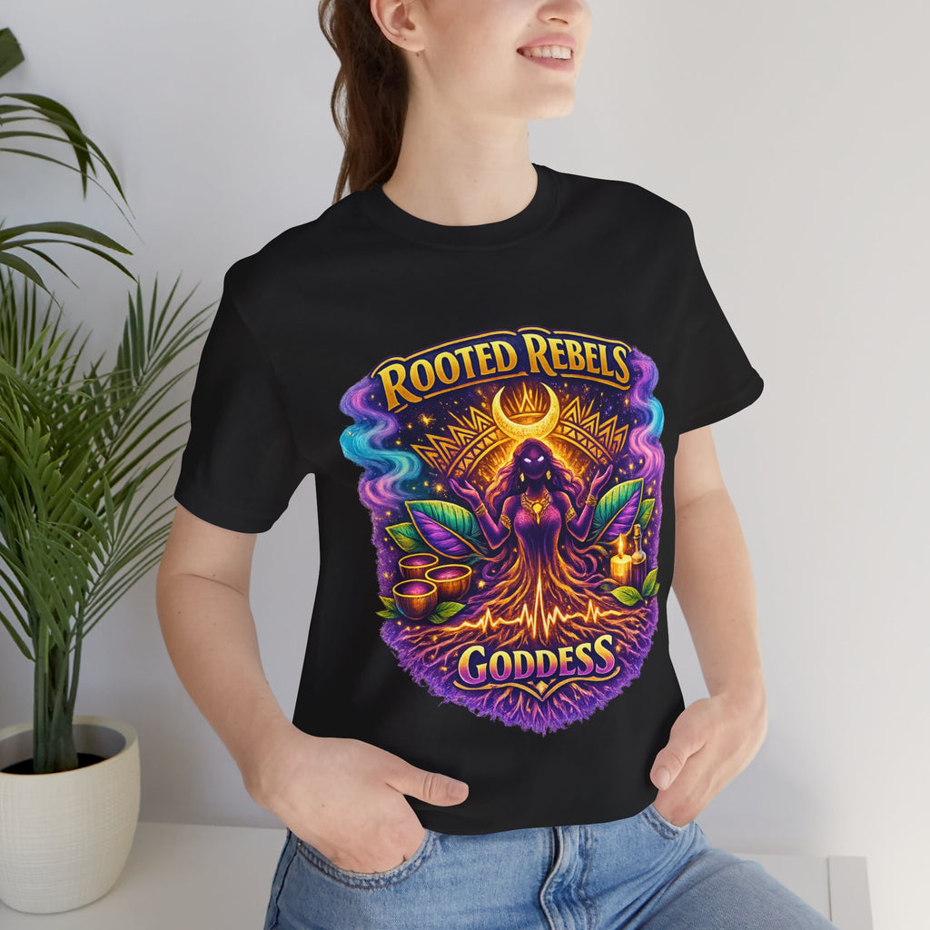 Rooted Rebels Goddess T-Shirt — Vibrant Spiritual Nature Tee