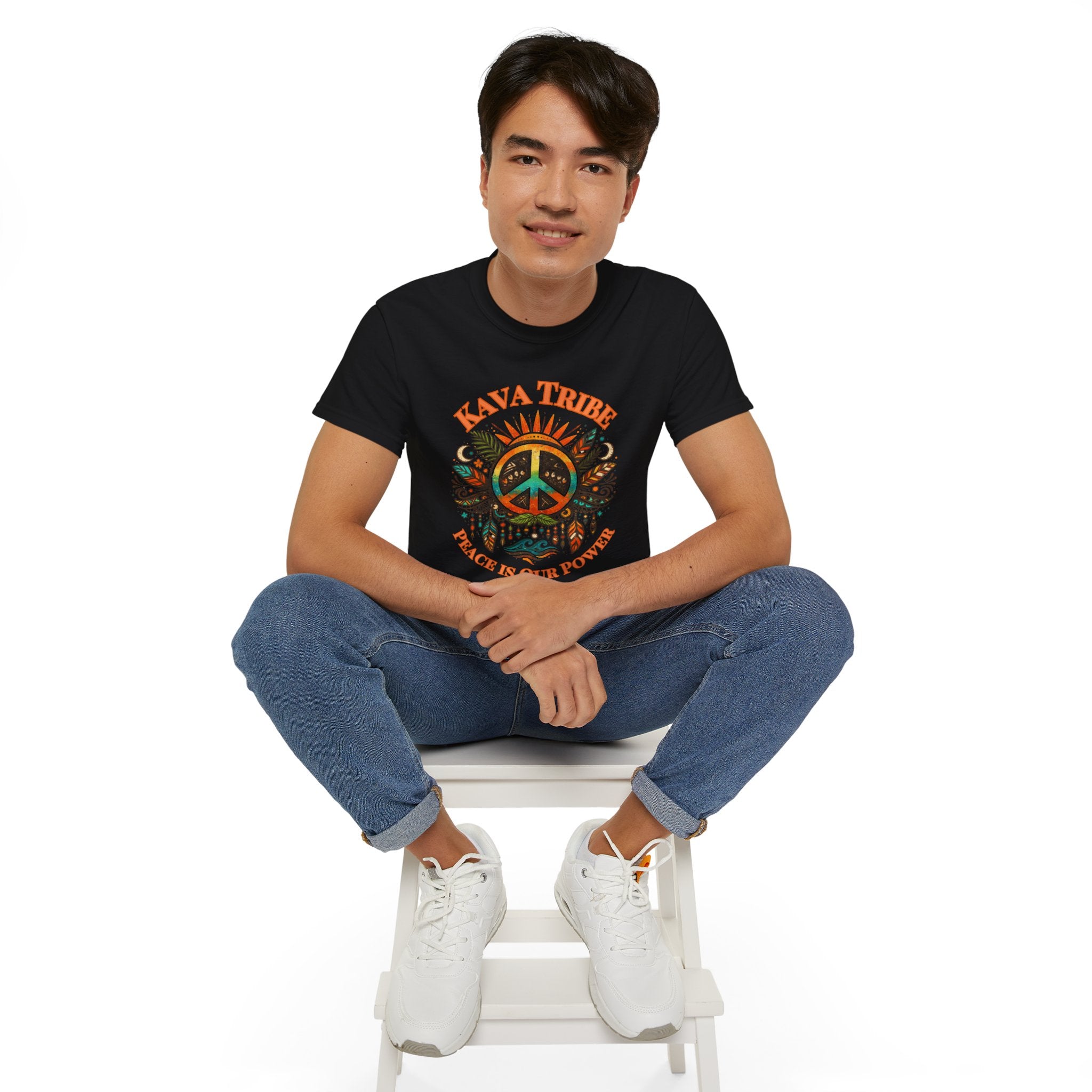 Peace Tribe Graphic Tee — "Kava Tribe: Peace Is Our Power" Retro Peace Sign T-Shirt