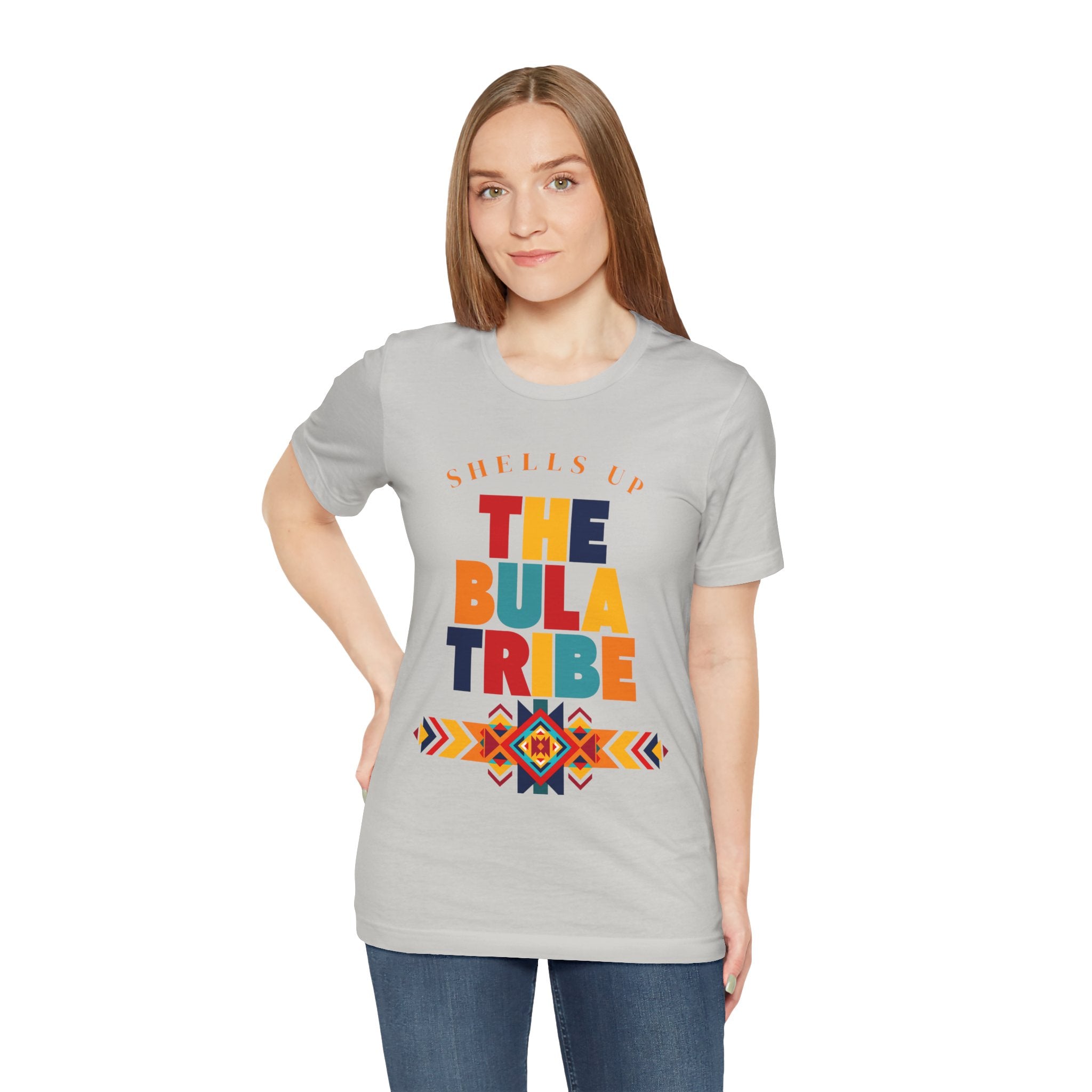 Shells Up The Bula Tribe Tee | Tropical Island Text Graphic