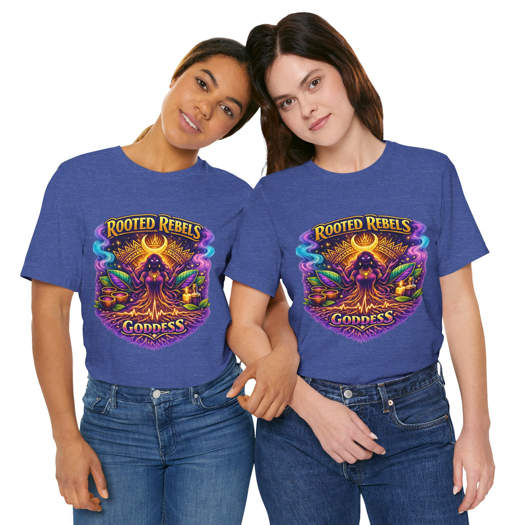 Rooted Rebels Goddess T-Shirt — Vibrant Spiritual Nature Tee