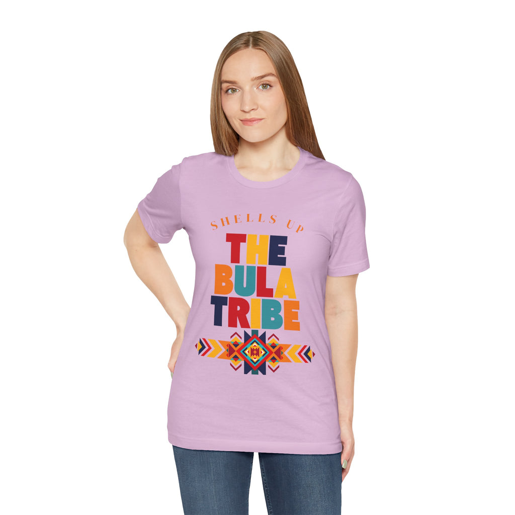Shells Up The Bula Tribe Tee | Tropical Island Text Graphic