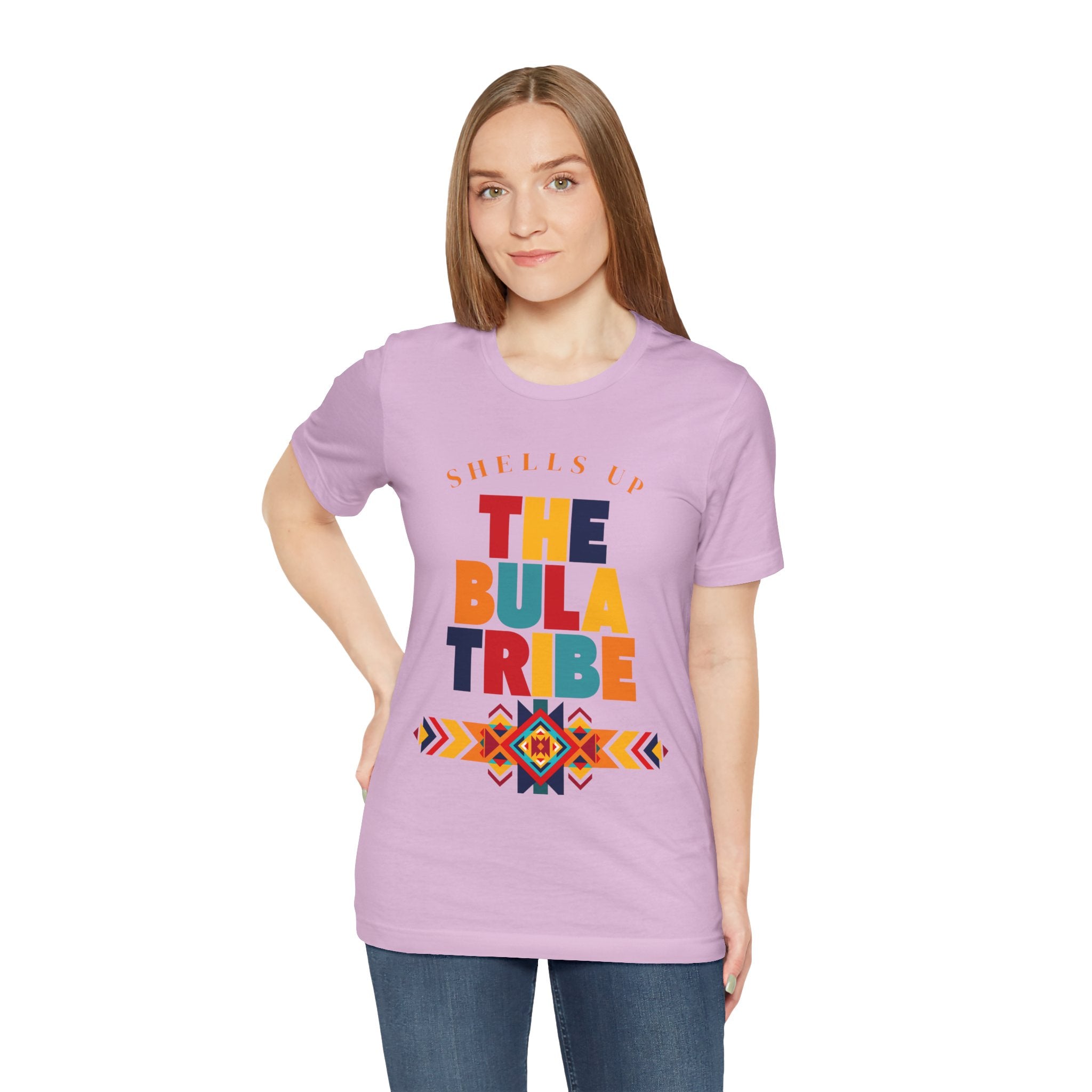 Shells Up The Bula Tribe Tee | Tropical Island Text Graphic
