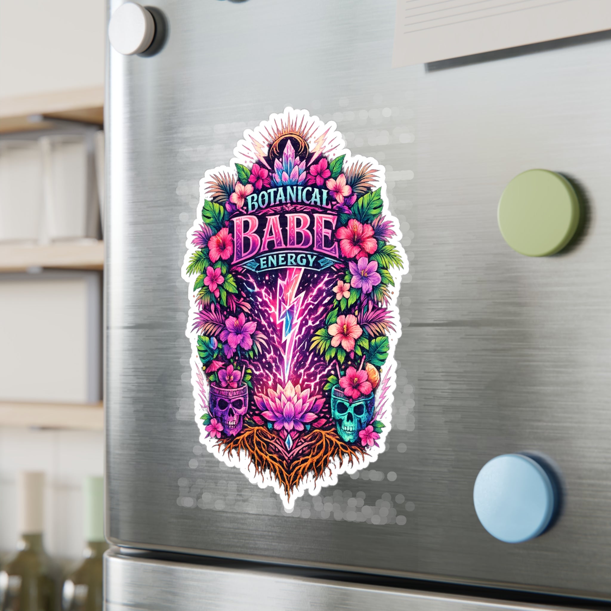 Botanical Babe Energy Vinyl Sticker — Floral Skull Kiss-Cut Decal