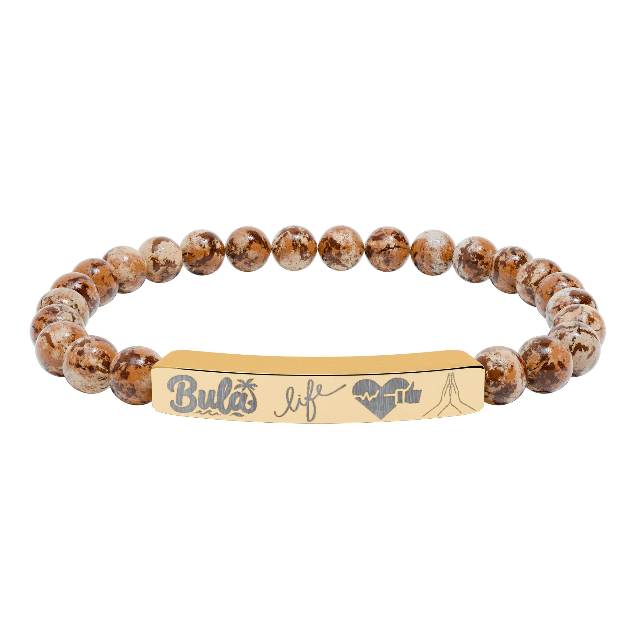 Bula- Life, Good Health, Blessings | Natural Stone Beaded Bar Bracelet — Personalized Stretch Bracelet