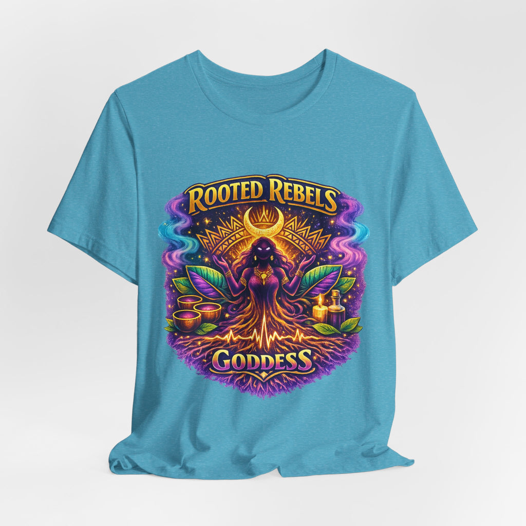 Rooted Rebels Goddess T-Shirt — Vibrant Spiritual Nature Tee