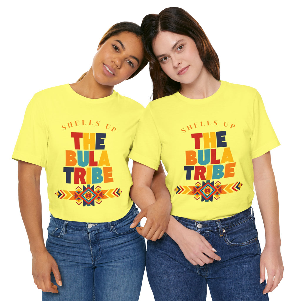 Shells Up The Bula Tribe Tee | Tropical Island Text Graphic