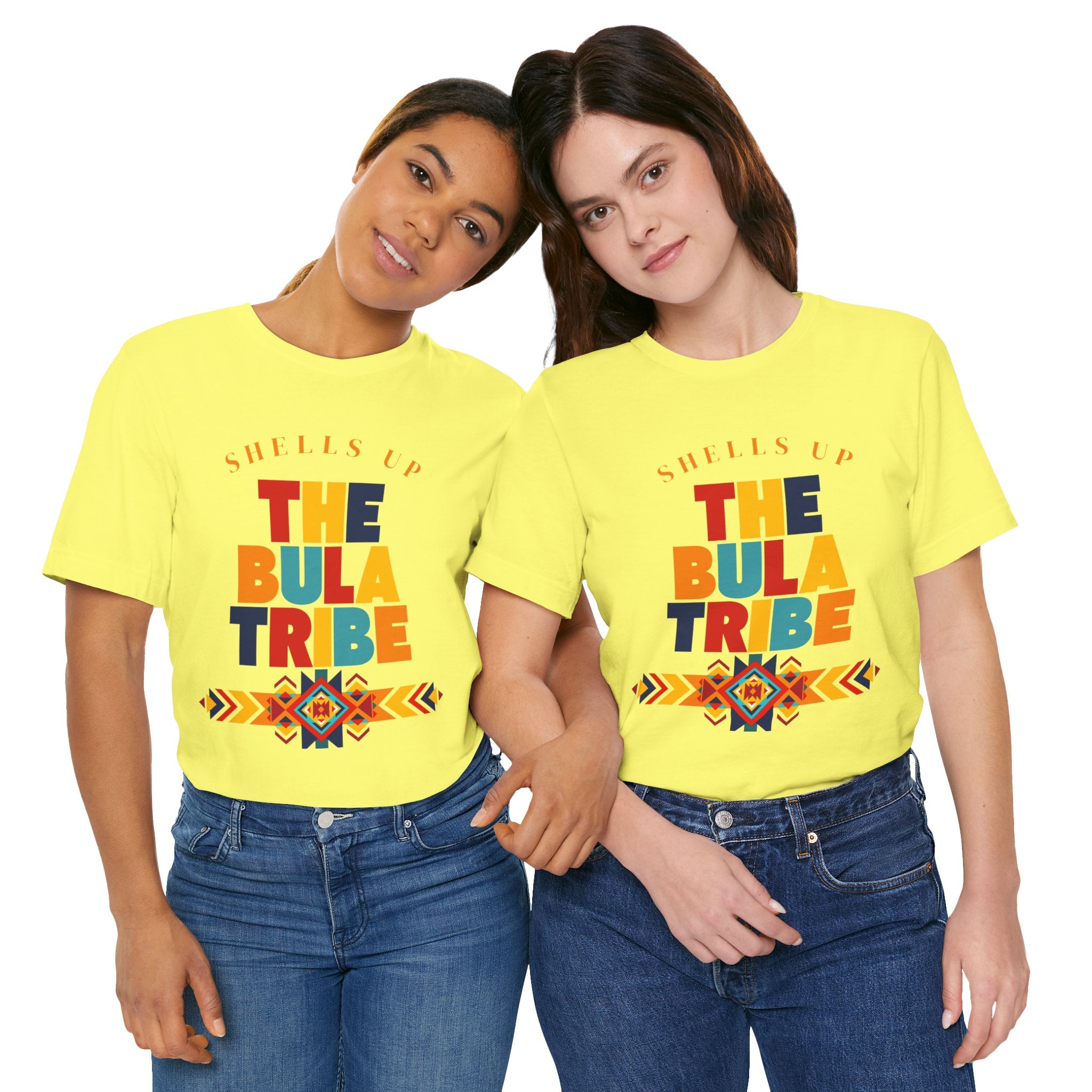 Shells Up The Bula Tribe Tee | Tropical Island Text Graphic