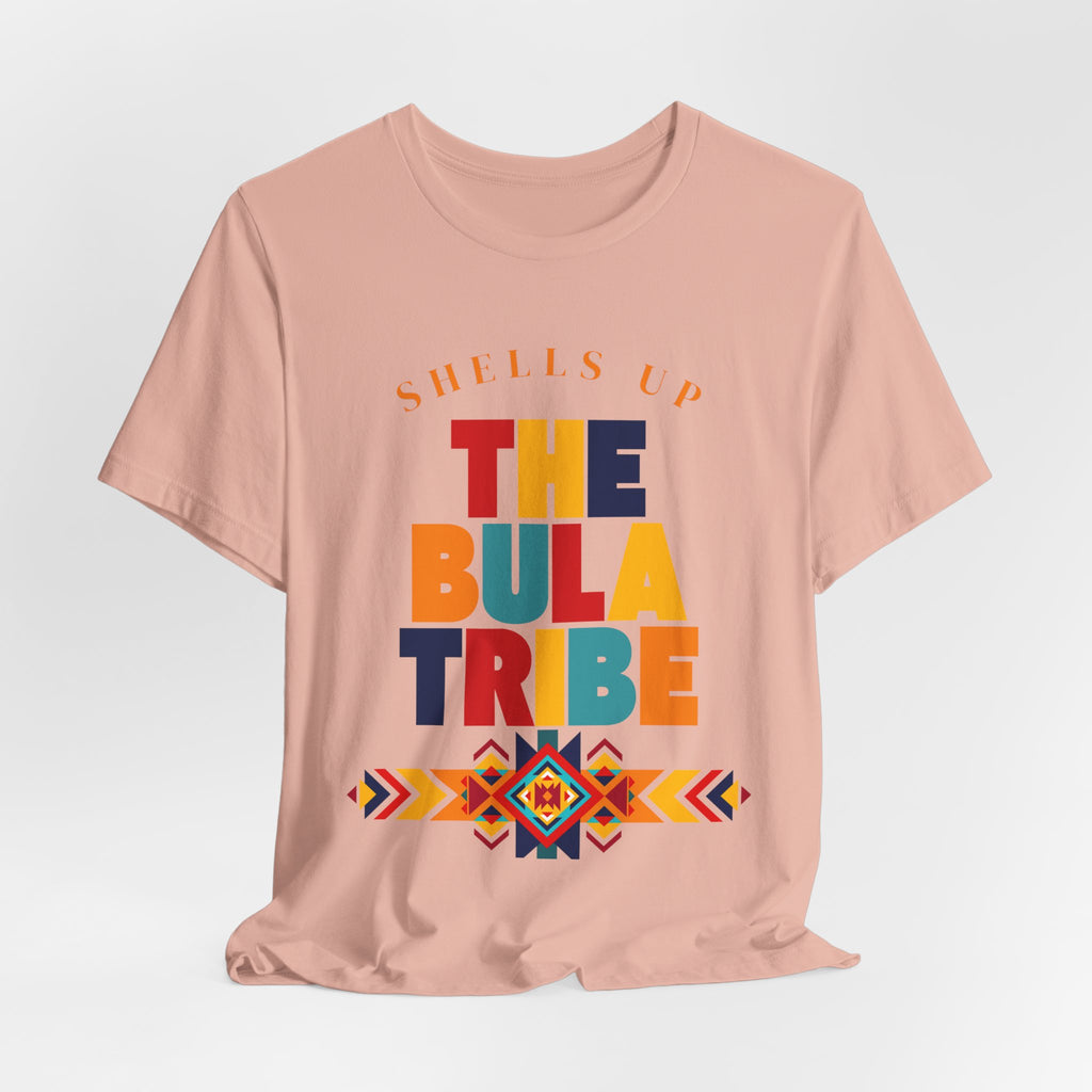Shells Up The Bula Tribe Tee | Tropical Island Text Graphic