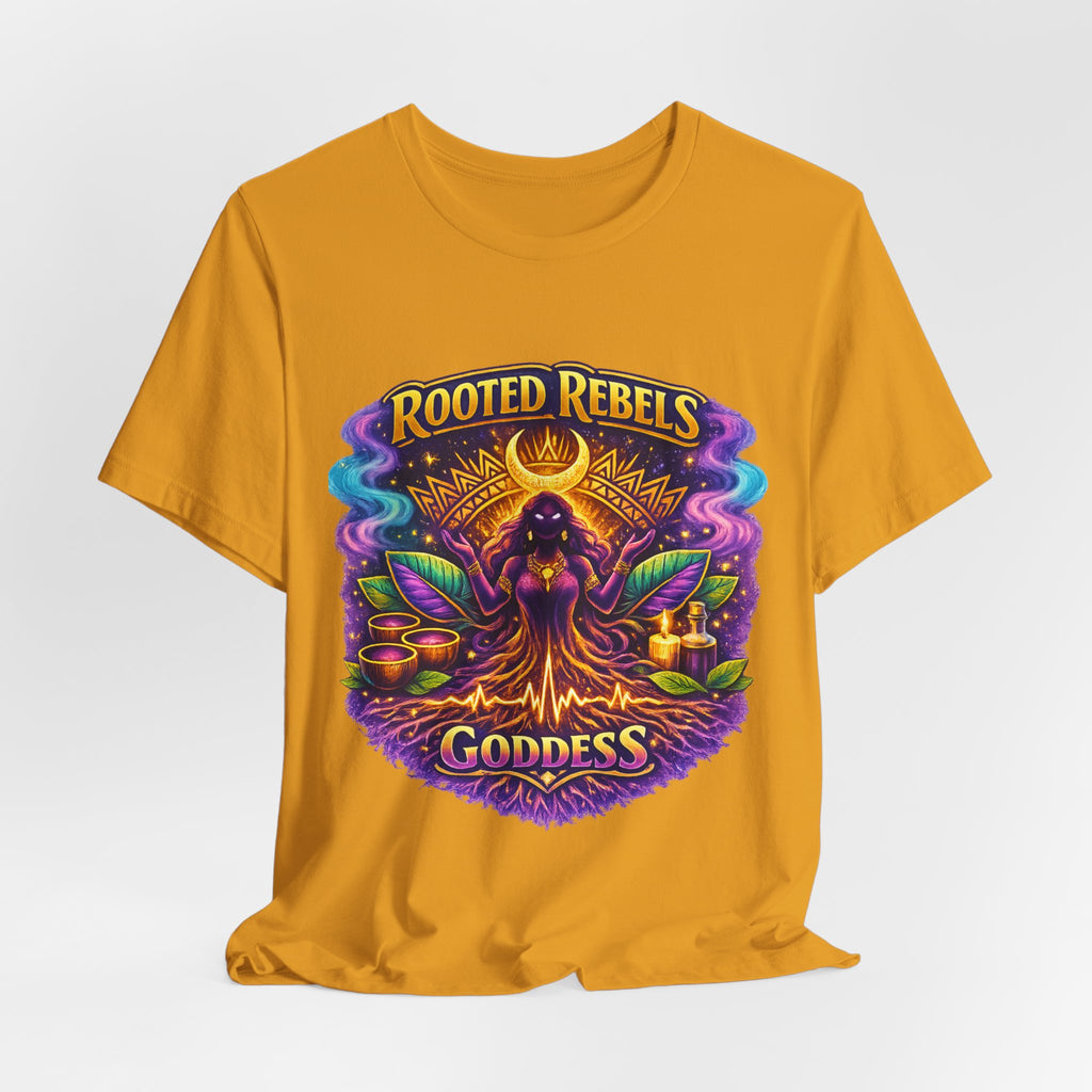 Rooted Rebels Goddess T-Shirt — Vibrant Spiritual Nature Tee