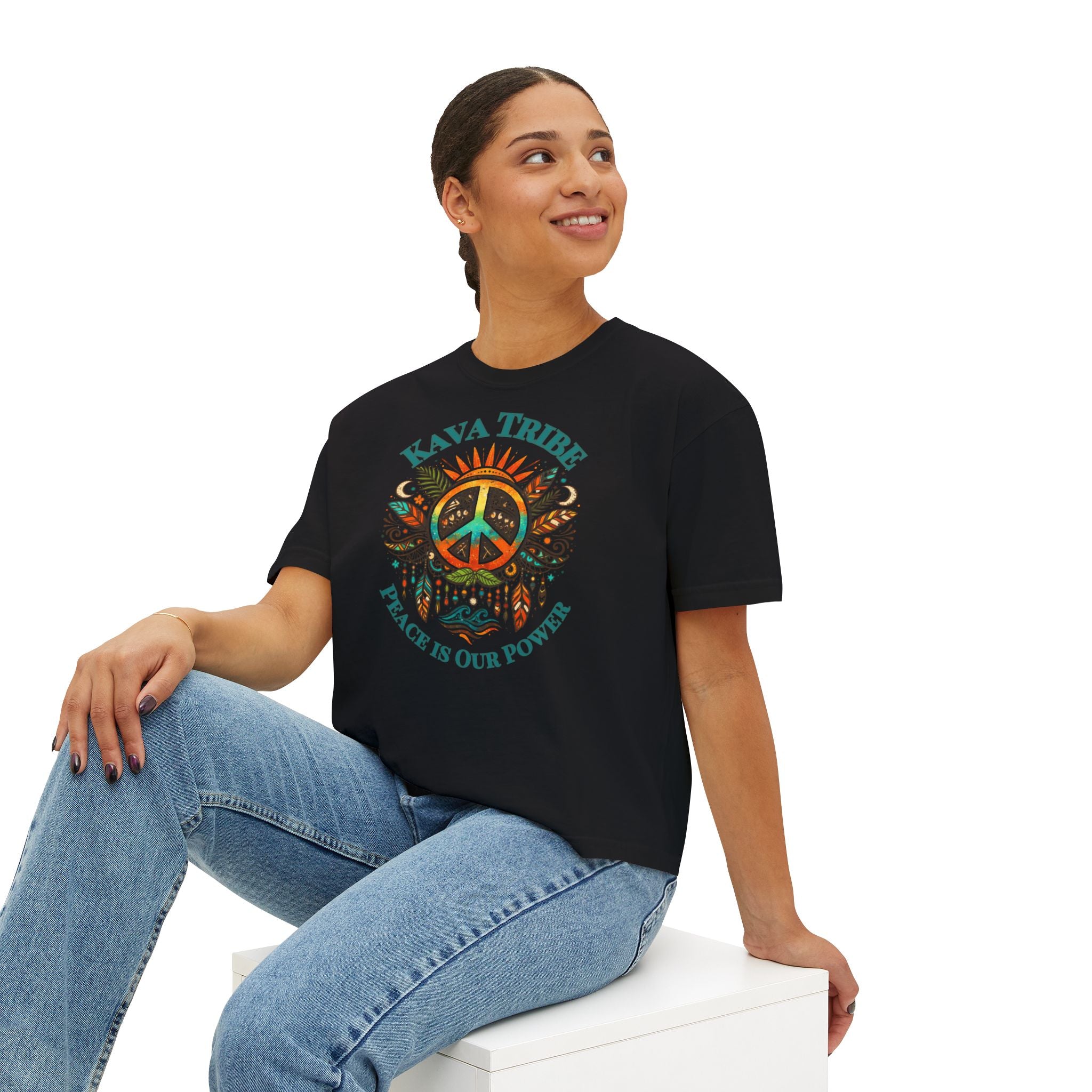Kava Tribe Peace Graphic Tee — Women's Boxy T‑Shirt