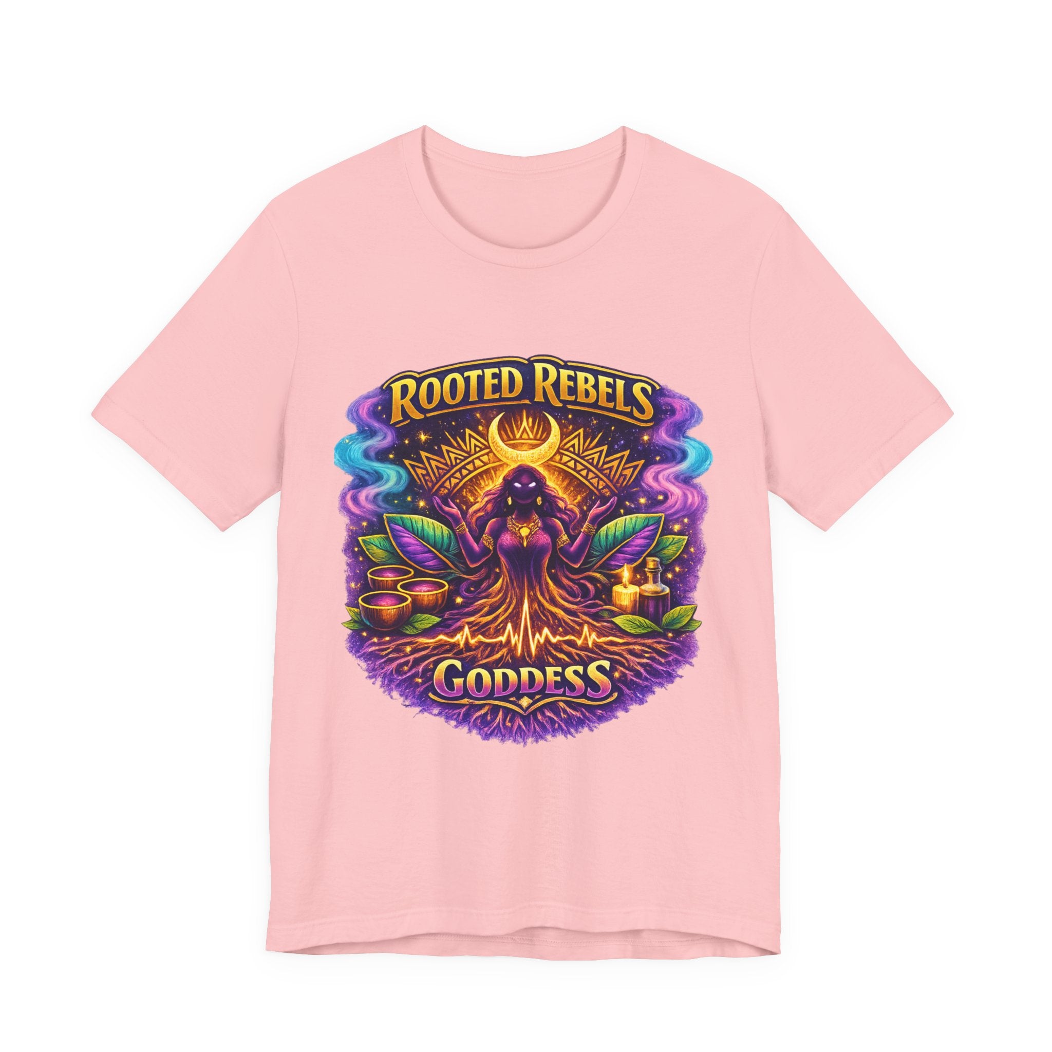 Rooted Rebels Goddess T-Shirt — Vibrant Spiritual Nature Tee
