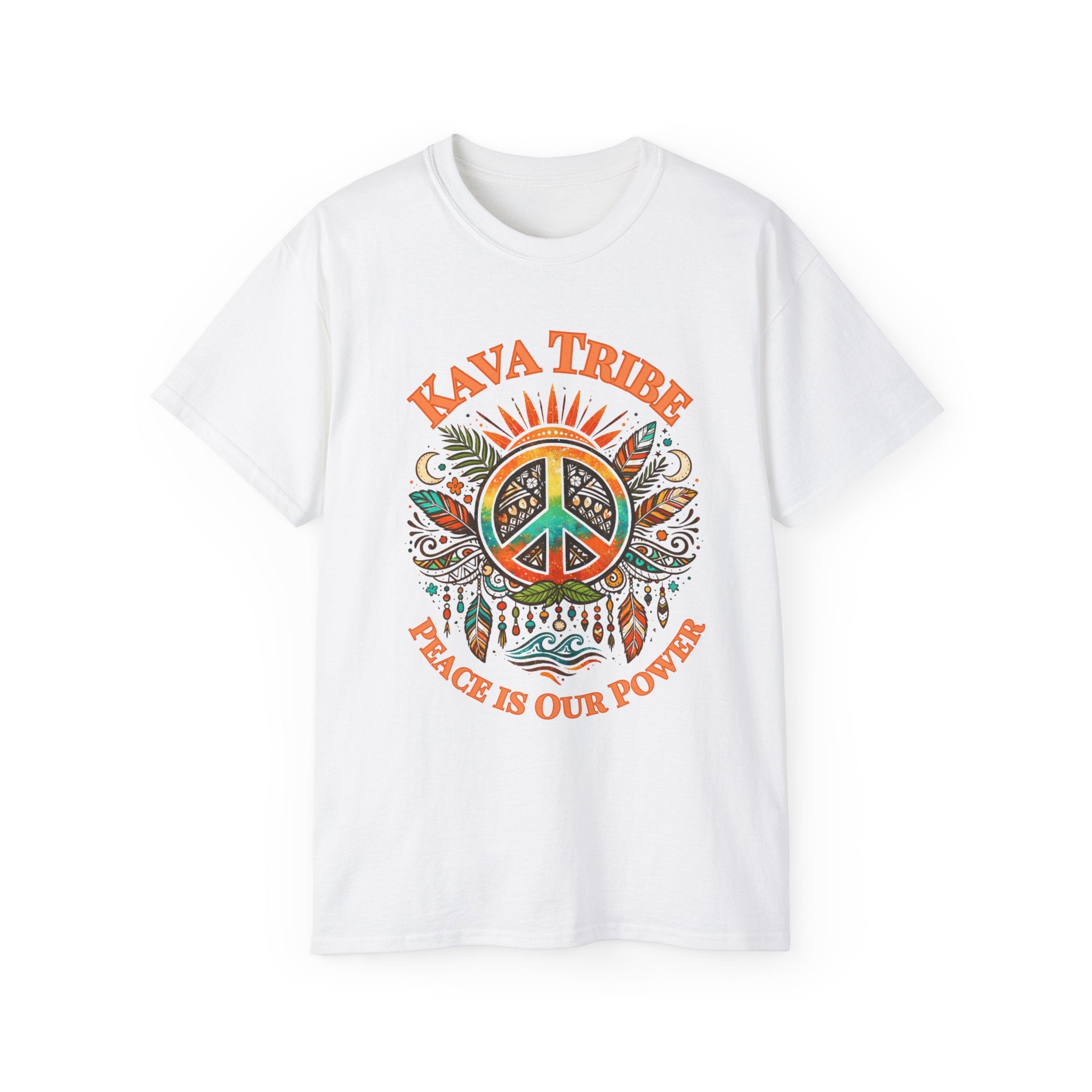 Peace Tribe Graphic Tee — "Kava Tribe: Peace Is Our Power" Retro Peace Sign T-Shirt