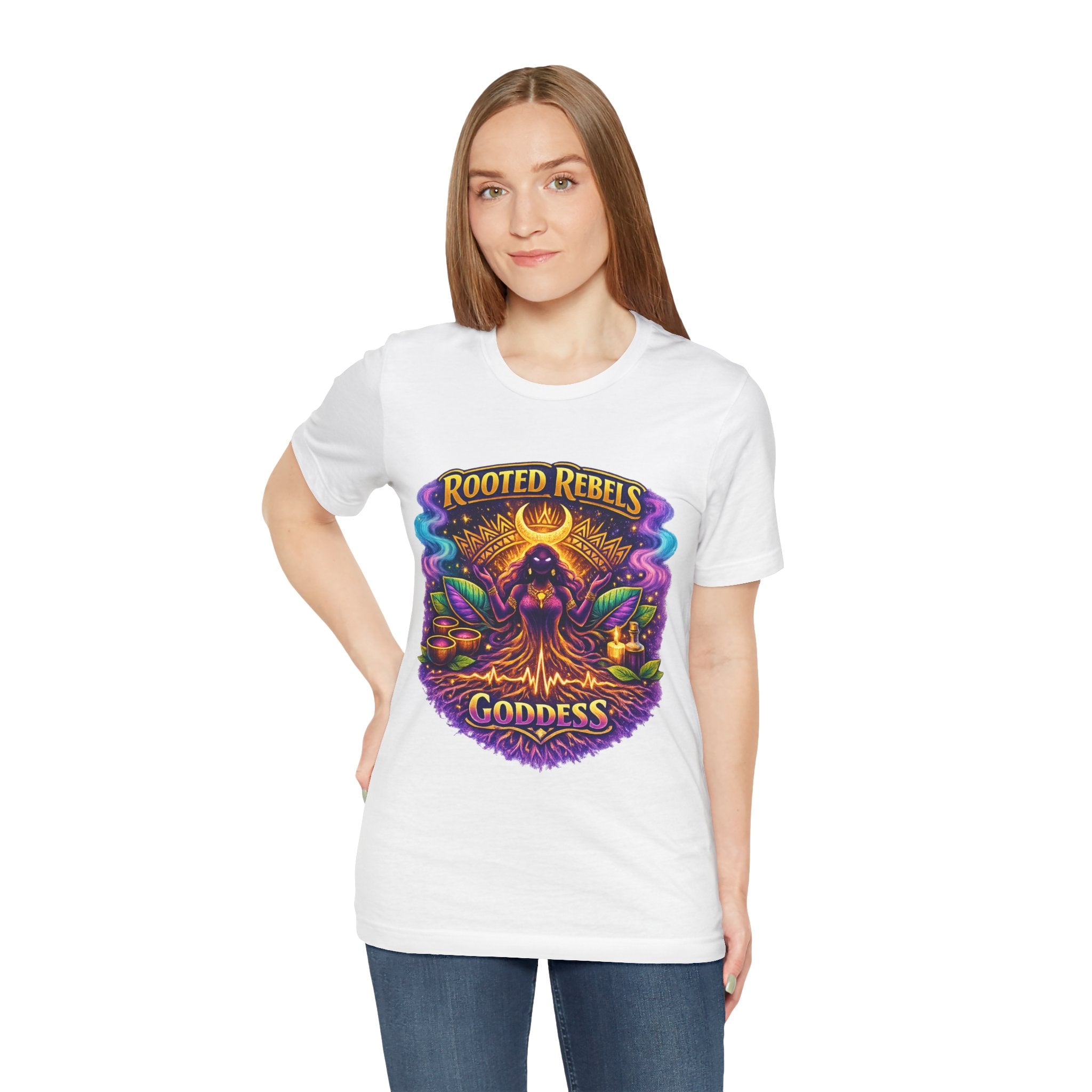 Rooted Rebels Goddess T-Shirt — Vibrant Spiritual Nature Tee